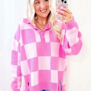 Pink Checkered Women's Sweater